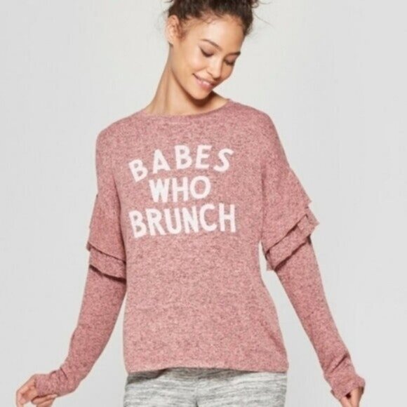 Xhilaration Sleepwear Top Women's Size XL Pink Babes Who Brunch Ruffles - Picture 2 of 7